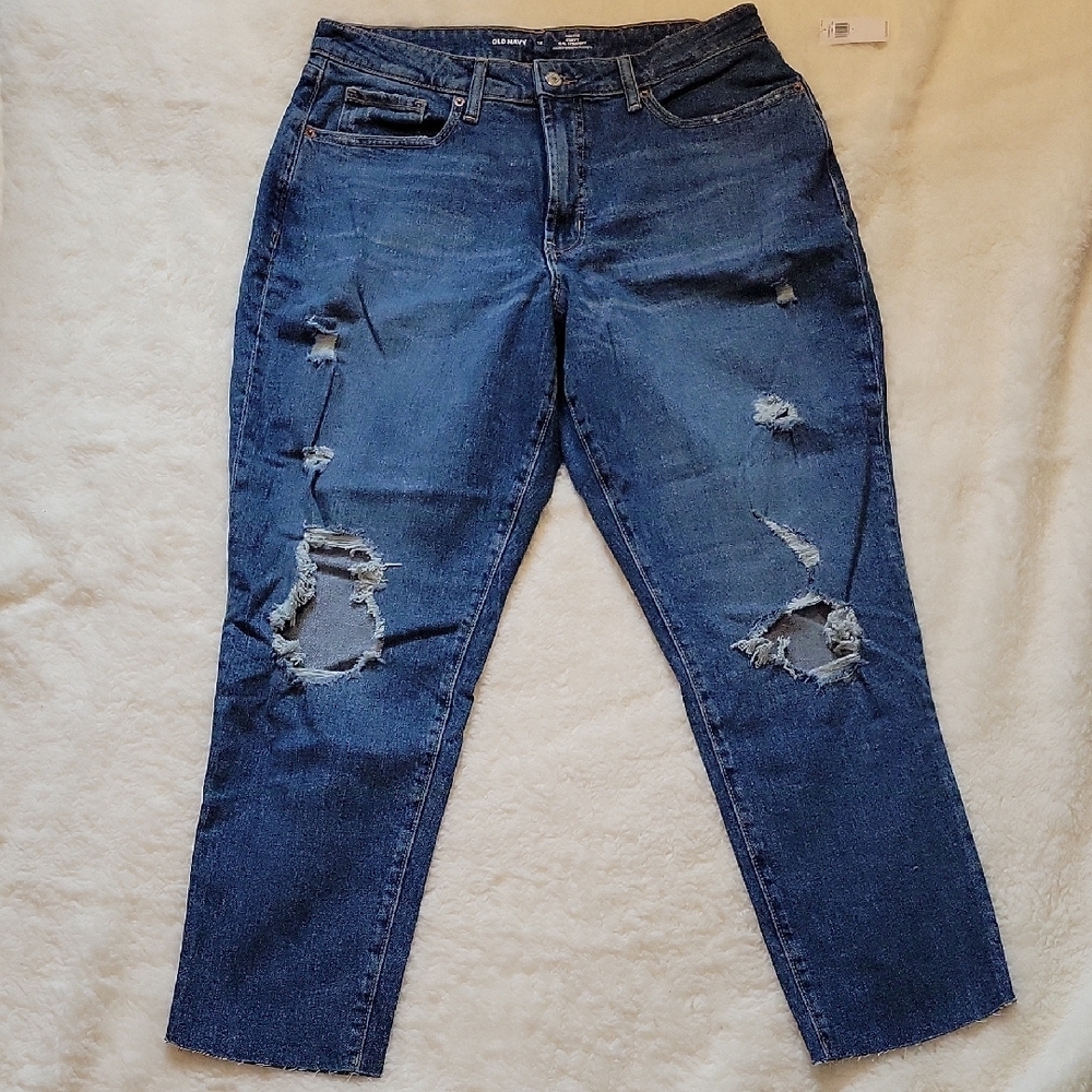 NWT OG High Rise Straight Women's Blue Distressed Jeans 14 - Picture 2 of 10